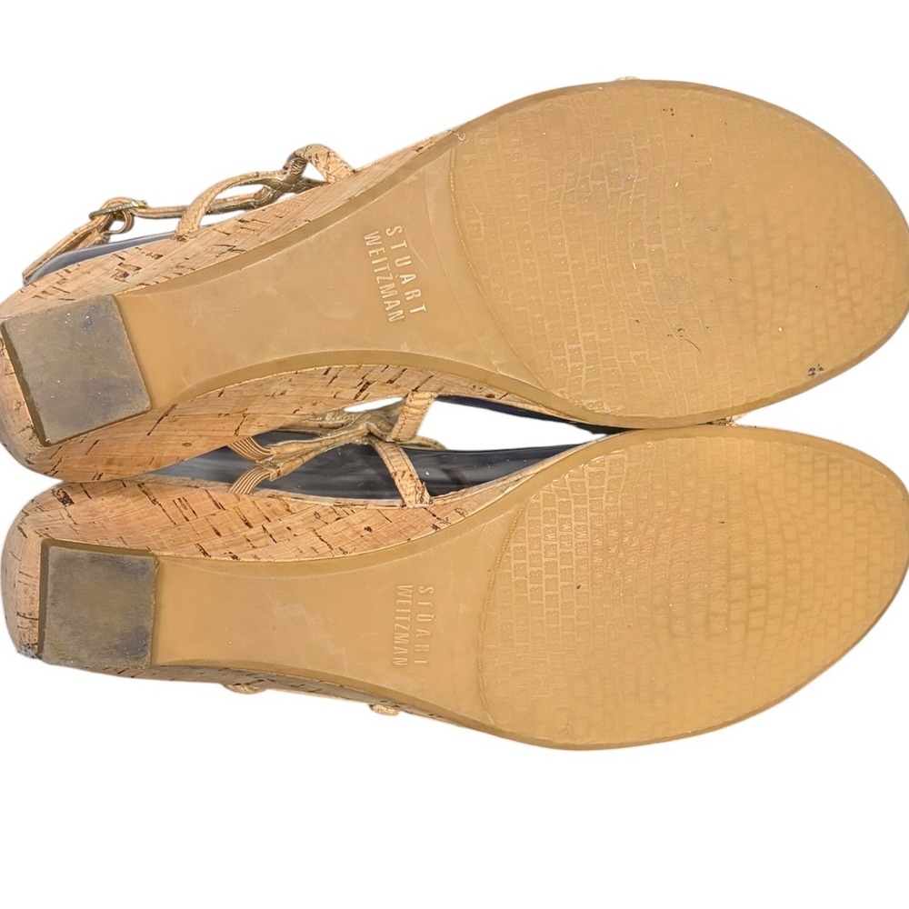 Stuart Weitzman Tan Cork Wedge Sandal Tortoise Link Women's Size 8M - Picture 8 of 10